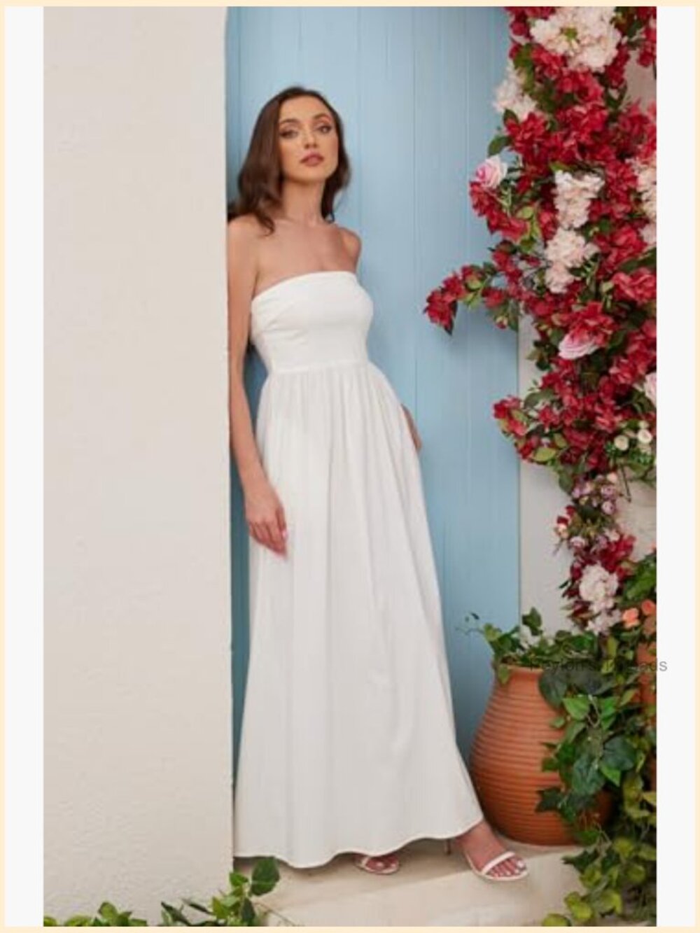Strapless Maxi Tube Dress Pleated Flowy Wedding Guest Party - Picture 7 of 7